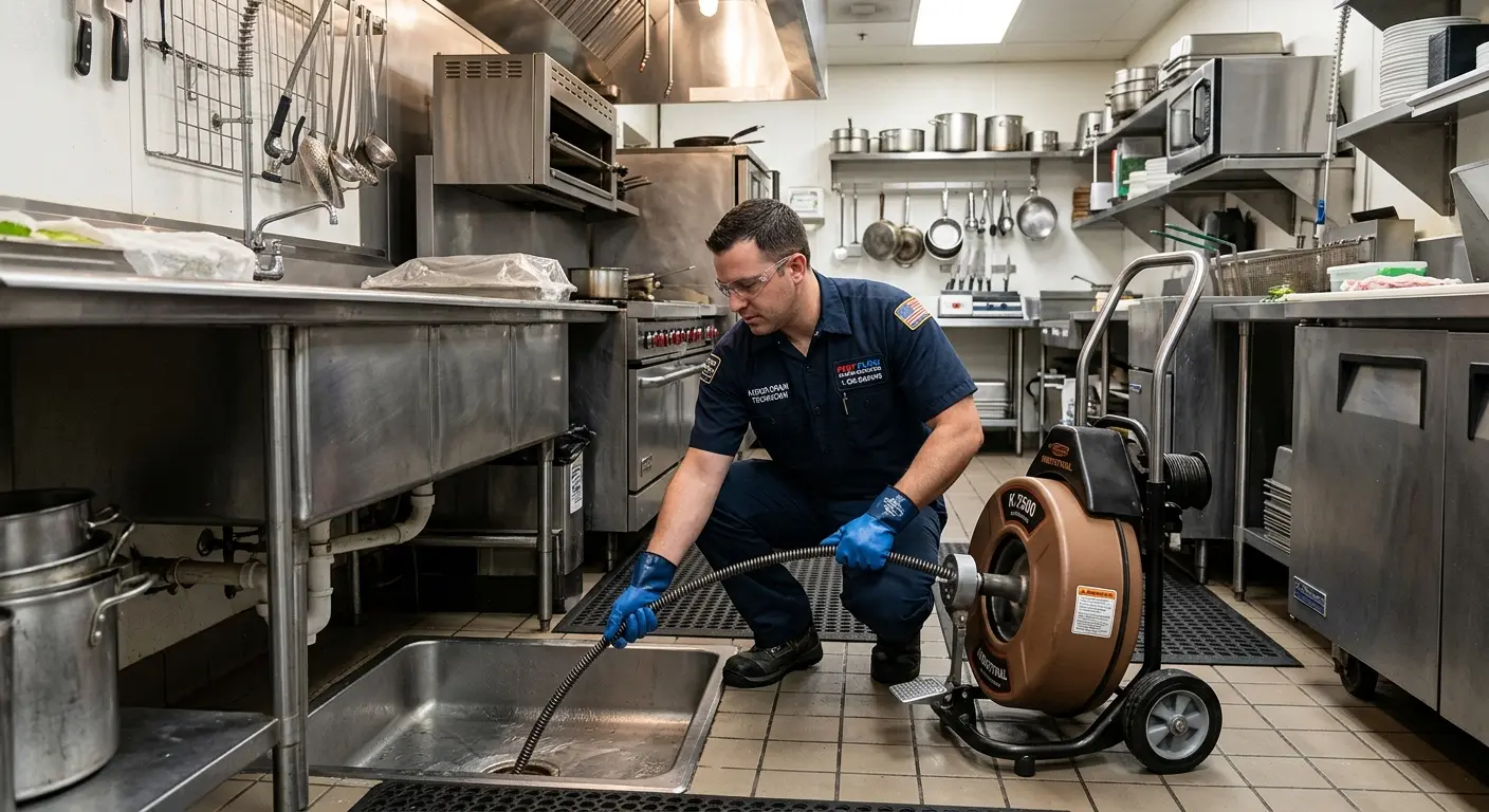 Commercial drain cleaning service in a restaurant kitchen in Lebanon